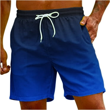 ibuvkizy Summer Clearance 2024!Mens Shorts Casual Gradient Printing with Pockets,Drawstring Elastic Waist Shorts Pants Beach Shorts Blue,M