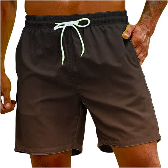 ibuvkizy Summer Mens Shorts Casual Gradient Printing with Pockets,Drawstring Elastic Waist Shorts Pants Beach Shorts Brown,XL