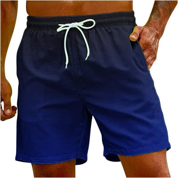 ibuvkizy Summer Clearance 2024!Mens Shorts Casual Gradient Printing with Pockets,Drawstring Elastic Waist Shorts Pants Beach Shorts Dark Blue,XXXXL