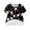 thumbnail image 1 of ibuvkizy Summer Top Shirt for Girls Printed Lace Floral Round Neck T Shirt Top Kids,Girls Shirt Layered Print Short Sleeve Cute Kids Blouse Lace Tee, 1 of 2