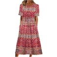 thumbnail image 1 of ibuvkizy Summer Dress for Women Clearance,Womens Fashion Casual Dress,Folding Floral Printed Round Neck Short Sleeve Loose Dress,Gifts for Women, 1 of 8