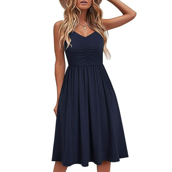 ibuvkizy Summer Dresses for Women Clearance,Plus Size Summer Dresses,Women Fashion Summer Seaside Sling Sleeveless V-Neck Color Casual Dress,Holiday Party Beach Dress,Gifts for Women