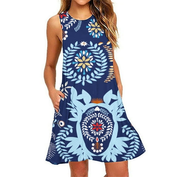 ibuvkizy Summer Dresses for Women Plus Size Summer Dresses,Summer Dresses Women Beach Floral Sleeveless Sundress Casual Pockets Boho Dress,Holiday Party Beach Dress,Gifts for Women