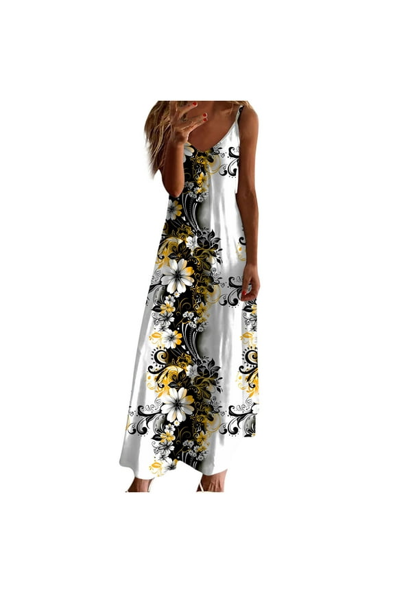 Summer Dresses for Women Plus Size Summer Dresses,Summer Dresses for Women Print Sleeveless Round Neck Dress Casual Dresses,Holiday Party Beach Dress,Gifts for Women