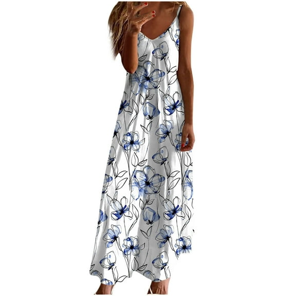 ibuvkizy Summer Dresses for Women Plus Size Summer Dresses,Summer Dresses for Women Print Sleeveless Round Neck Dress Casual Dresses,Holiday Party Beach Dress,Gifts for Women