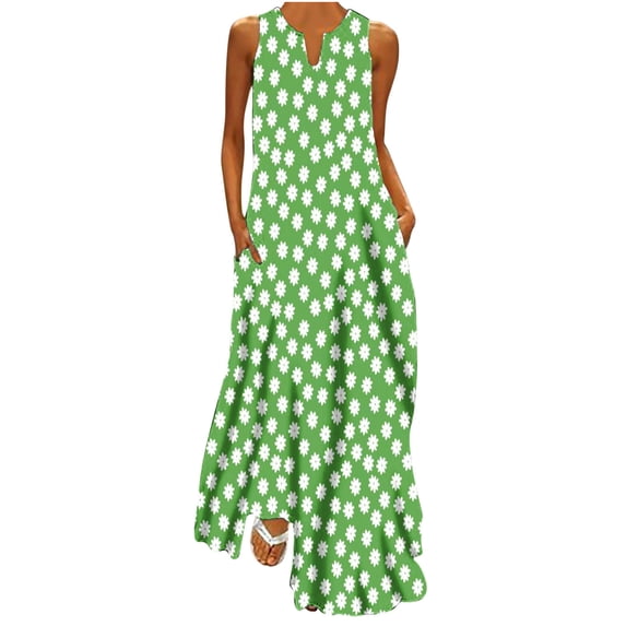 ibuvkizy Summer Dresses for Women Plus Size Summer Dresses,Women Casual Loose Printed Tank Dress Beach V-neck Pocket Sundress Sleeveless Dresses,Holiday Party Beach Dress,Gifts for Women
