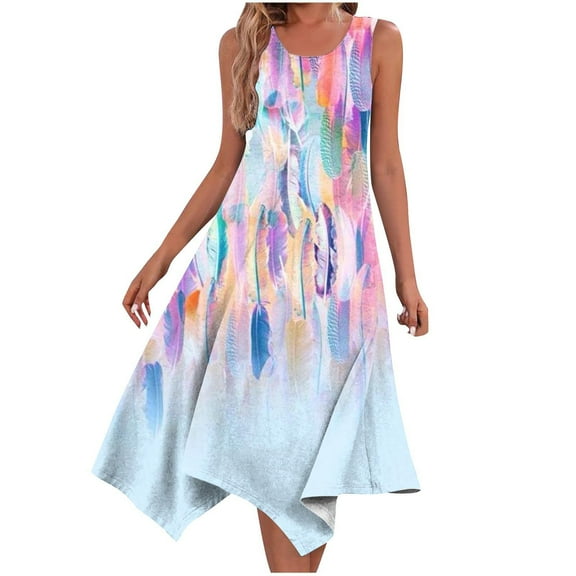 ibuvkizy Summer Dresses for Women Plus Size,Women's Casual Dress Sleeveless Sundress Hankerchief Hem Maxi Tank Dresses With Pockets,Holiday Party Beach Dress,Gifts for Women