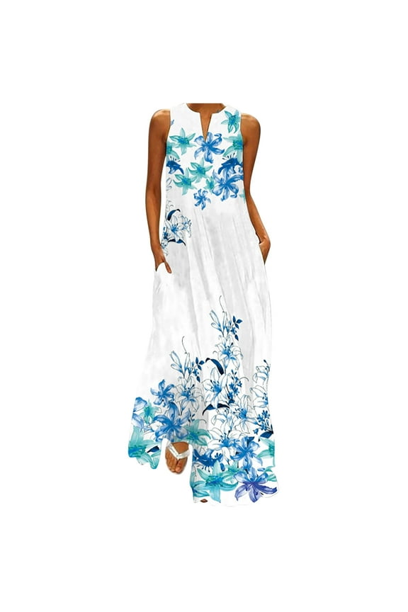 Summer Dresses for Women Plus Size Summer Dresses,Women's Casual Long Dress With Striped Floral Print Sleeveless Maxi Dress,Holiday Party Beach Dress,Gifts for Women