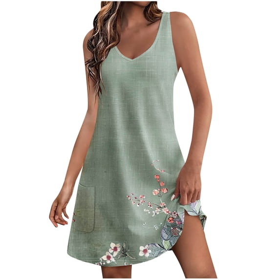 ibuvkizy Summer Dresses for Women Clearance,Plus Size Summer Dresses,Women's Casual With Pockets Summer Floral Print Dress V-Neck Mini Dresses,Holiday Party Beach Dress,Gifts for Women