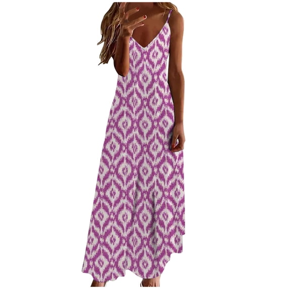ibuvkizy Summer Dresses for Women Plus Size Summer Dresses,Summer Dresses for Women Print Sleeveless Round Neck Dress Casual Dresses,Holiday Party Beach Dress,Gifts for Women