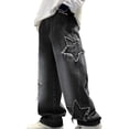 thumbnail image 1 of ibuvkizy Summer Jeans Pants Teen Boys Star Baggy Straight Wide Leg Elastic Waist Denim Pants with Pockets for School, 1 of 6
