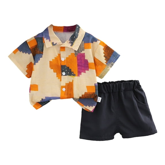 ibuvkizy Summer Toddler Boys Outfit Sets Kids Baby Boys Fashion Short Sleeve Round Neck Cute Print Tshirt Shorts Outfits Clothes 1-5 Years