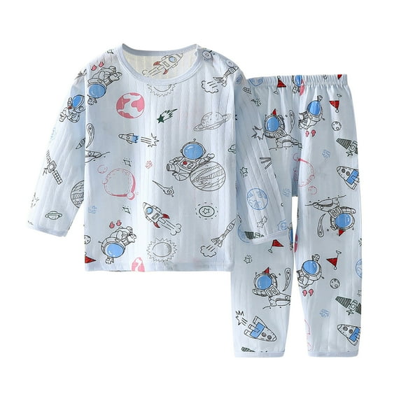 ibuvkizy Summer Toddler Boys Outfit Sets Kids Baby Boys Fashion Long Sleeve Round Neck Cute Print Tshirt Pants Outfits Clothes