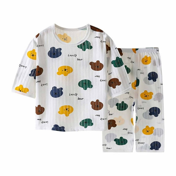 ibuvkizy Summer Toddler Boys Outfit Sets Kids Baby Boys Fashion Short Sleeve Round Neck Cute Print Tshirt Pants Outfits Clothes
