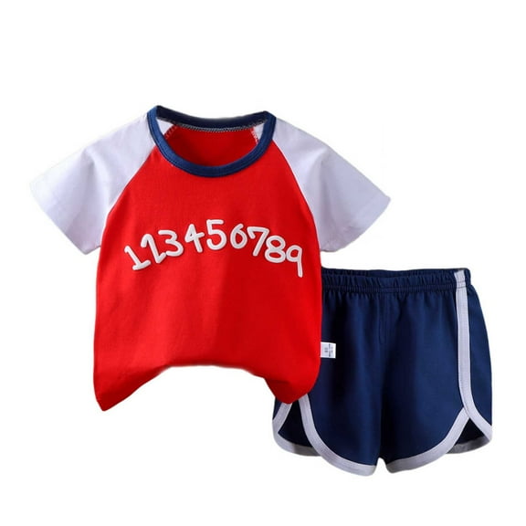 ibuvkizy Summer Toddler Boys Outfit Sets Kids Baby Boys Fashion Short Sleeve Round Neck Cute Print Tshirt Shorts Outfits Clothes