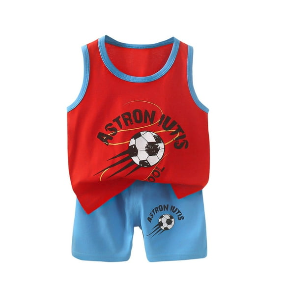 ibuvkizy Summer Toddler Boys Outfit Sets Kids Baby Boys Sleeveless Round Neck Character Print Tops Shorts Outfits Clothes