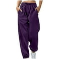 thumbnail image 1 of ibuvkizy Sweat Pants for Womens Fashion Casual Solid Elastic Waist Drawstring Trousers Long Straight Pants with Pockets Purple,S, 1 of 5