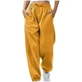 thumbnail image 1 of ibuvkizy Sweat Pants for Womens Fashion Casual Solid Elastic Waist Drawstring Trousers Long Straight Pants with Pockets Yellow,S, 1 of 6
