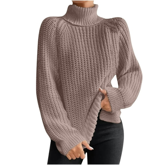 ibuvkizy Sweaters for Women Knit Sweaters Fall Winter,Fashion Women Long Sleeve Pullove Turtleneck-Neck Casual Sweater Tops Khaki,L