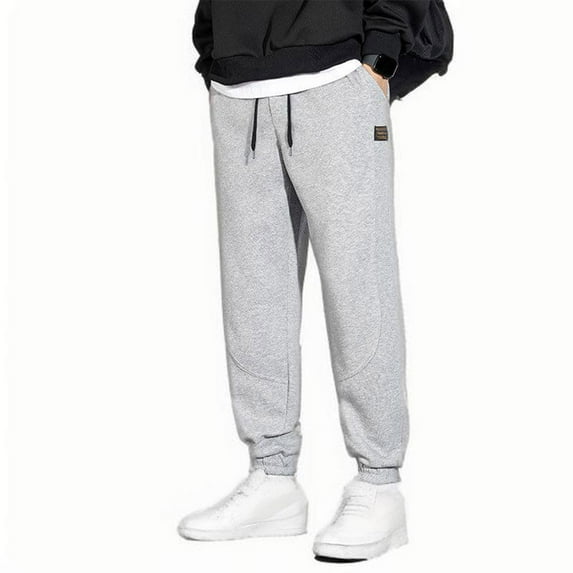 ibuvkizy Sweatpants for Men with Pockets,Joggers for Man Solid Color Heavy Cotton Drawstring Binding Leg Trousers,Mens Athletic Pants Gray,XXL