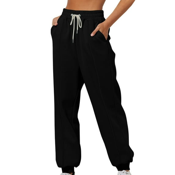 ibuvkizy Sweatpants Women Solid Color Casual Leg Binding Loose Casual Sports Sweatpants Long Pants Black,L