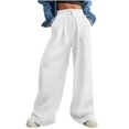 thumbnail image 1 of ibuvkizy Sweatpants Women Clearance! Wide Leg Sweatpants for Women Trendy Fashion High Waisted Drawstring Loose Long Pants with Pockets White,L, 1 of 8