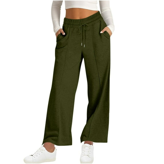 ibuvkizy Sweatpants Women with Pockets,Women Fashion Trousers Full Pants Casual Drawstring Straight Solid Color Loose Casual Wide Leg Pants Army Green,XXL