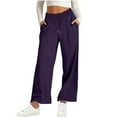 thumbnail image 1 of ibuvkizy Sweatpants Women with Pockets,Women Fashion Trousers Full Pants Casual Drawstring Straight Solid Color Loose Casual Wide Leg Pants Purple,XXL, 1 of 6