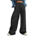 thumbnail image 1 of ibuvkizy Sweatpants Women,Wide Leg Sweatpants for Women Trendy Fashion High Waisted Drawstring Loose Long Pants with Pockets Black,S, 1 of 8