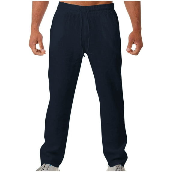 ibuvkizy Sweatpants for Men Clearance!Men's Casual Pants Men Solid Casual with Pockets Outdoor Elastic Waist Long Pants Trousers Dark Blue,L