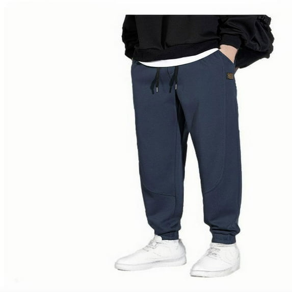 ibuvkizy Sweatpants for Men with Pockets,Joggers for Man Solid Color Heavy Cotton Drawstring Binding Leg Trousers,Mens Athletic Pants Blue,XXL