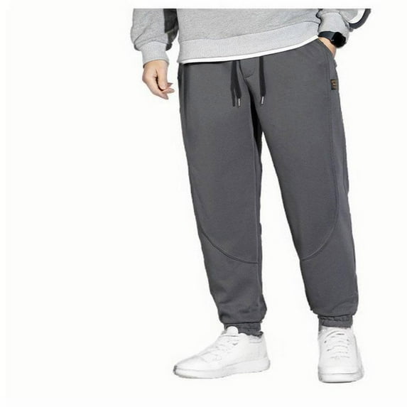 ibuvkizy Sweatpants for Men with Pockets,Joggers for Man Solid Color Heavy Cotton Drawstring Binding Leg Trousers,Mens Athletic Pants Dark Gray,XL