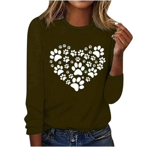 ibuvkizy Sweatshirt for Women Printed Round Neck Pullover Long Sleeved Casual Womens Sweatshirts Army Green,S