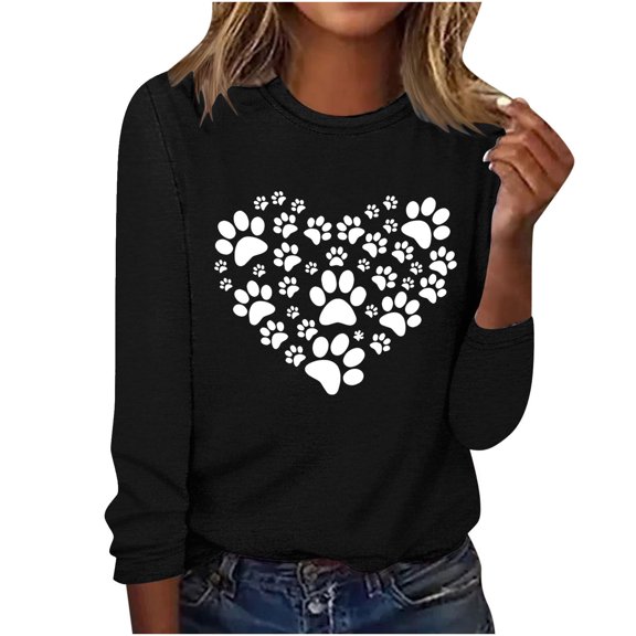 ibuvkizy Sweatshirt for Women Valentine's Day,Women's Printed Round Neck Pullover Long Sleeved Casual Womens Sweatshirts Black,XXL