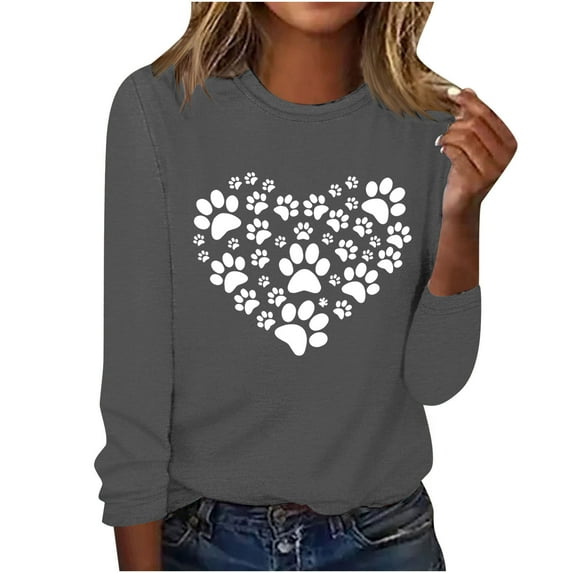 ibuvkizy Sweatshirt for Women Printed Round Neck Pullover Long Sleeved Casual Womens Sweatshirts Gray,L