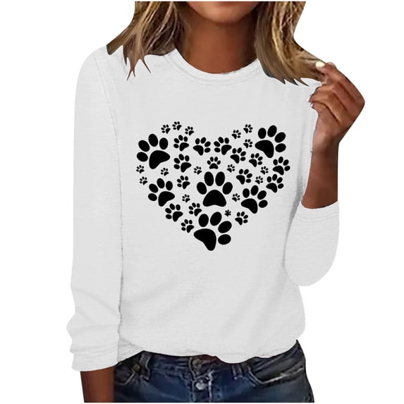 ibuvkizy Sweatshirt for Women Printed Round Neck Pullover Long Sleeved Casual Womens Sweatshirts White,S