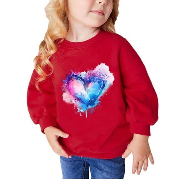 ibuvkizy Sweatshirts for Teen Girls,Girls Cute Sweatshirts Fall and Winter Middle Big Girls Boys Heart Print Long Sleeve Top Sweater Red,2-10 Years