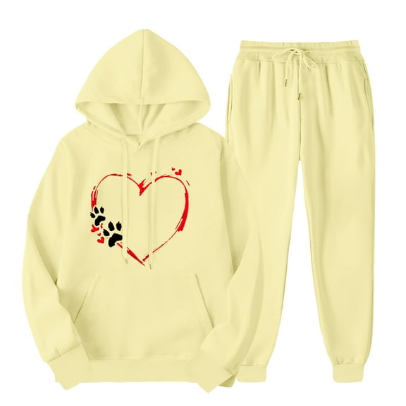 ibuvkizy Sweatsuits Women 2 Piece Outfit!Men's and Women's Sports Tracksuits Long Sleeve Pullover Hoodies Sweatshirt Loose Coat and Sweatpants Fall Winter Suit Yellow,S