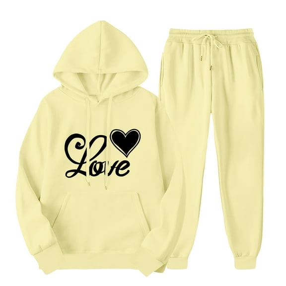 ibuvkizy Sweatsuits Women 2 Piece Outfit!Outfits Men's and Women's Sports Tracksuits Long Sleeve Pullover Hoodies Sweatshirt Loose Coat and Sweatpants Fall Winter Suit Yellow,XL