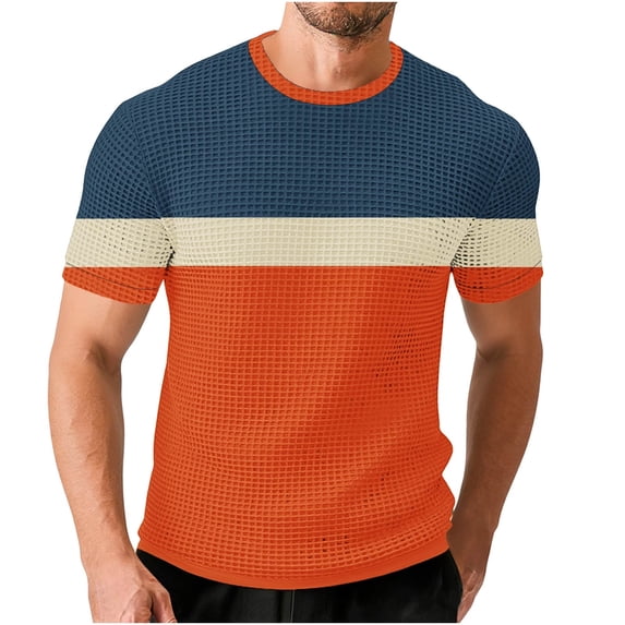 ibuvkizy T Shirts for Men Summer Crew Neck Short Sleeve Casual Loose Elastic Workout Tops Orange,XL
