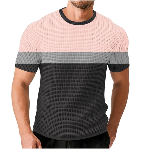ibuvkizy T Shirts for Men Summer Crew Neck Short Sleeve Casual Loose Elastic Workout Tops S