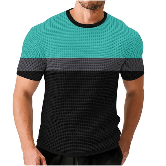 ibuvkizy T Shirts for Men Summer Crew Neck Short Sleeve Casual Loose Elastic Workout Tops Sky Blue,4XL