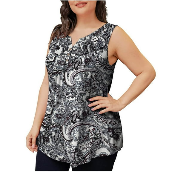 ibuvkizy Tank Tops for Women 2025 Womens Summer Tank Tops,Plus Size Womens Tank Summer Printed Sleeveless Flared Trendy Casual Blouse Button Tunic Shirt Tops
