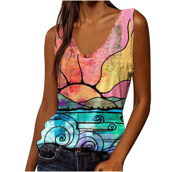 ibuvkizy Tank Tops for Women 2025 Womens Summer Tank Tops,Women Fashion Sexy Sleeveless Flower Pirnt Vest U-neck Printed Tops Tee Vest Blouse Tops
