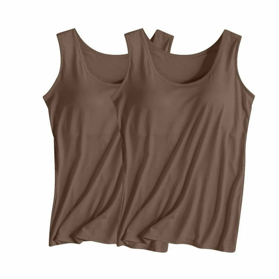 ibuvkizy Tank Tops for Women 2025!2PC Womens Tank Tops with Built in Bras Solid Color Sleeveless Comfy Yoga Workout Sports Tops Activewear for Women