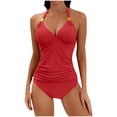 thumbnail image 1 of ibuvkizy Tankinis Swimsuits for Women Clearance Loose Modest Two Piece Bathing Suits Fashion Women's Sleeveless SolidBikini Swimsuit Push-Up Padded Swimwear Beachwear Bikini Sets for Women's Plus Size, 1 of 4