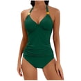 thumbnail image 1 of ibuvkizy Tankinis Swimsuits for Women Clearance Loose Modest Two Piece Bathing Suits Fashion Women's Sleeveless SolidBikini Swimsuit Push-Up Padded Swimwear Beachwear Bikini Sets for Women's Plus Size, 1 of 4