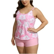 IBUVKIZY Tankinis Swimsuits for Women Loose Modest Two Piece Bathing Suits Ladies Fashion Multicolor Print Back Cutout Swimming Trunks Sling Split Swimsuit Bikini Sets for Women's Plus Size