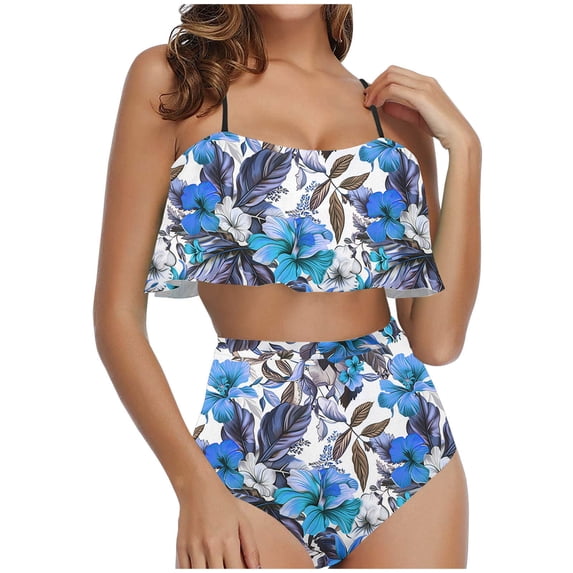 ibuvkizy Tankinis Swimsuits for Women Clearance Loose Modest Two Piece Bathing Suits Ladies Fashion Multicolor Retro Print Swimming Trunks Sling Women Split Swimsuit Bikini Sets for Women's Plus Size