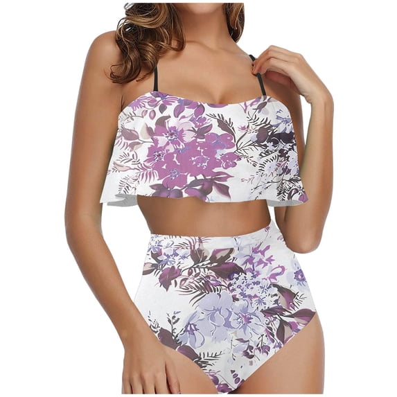 ibuvkizy Tankinis Swimsuits for Women Clearance Loose Modest Two Piece Bathing Suits Ladies Fashion Multicolor Retro Print Swimming Trunks Sling Women Split Swimsuit Bikini Sets for Women's Plus Size